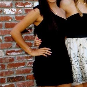 Bebe ruffle one shoulder mini dress black